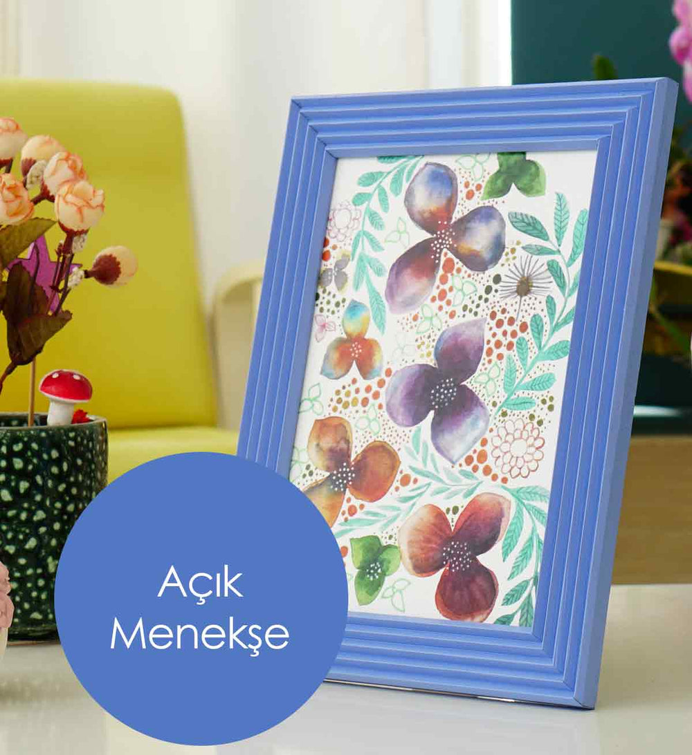 Açık Menekşe El Yapımı Çizgili Ahşap Fotoğraf Çerçevesi 15x21 ön görünüm