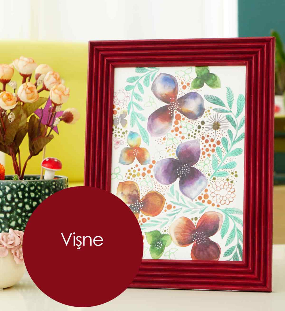Vişne El Yapımı Çizgili Ahşap Fotoğraf Çerçevesi 15x21 cm ön görünüm