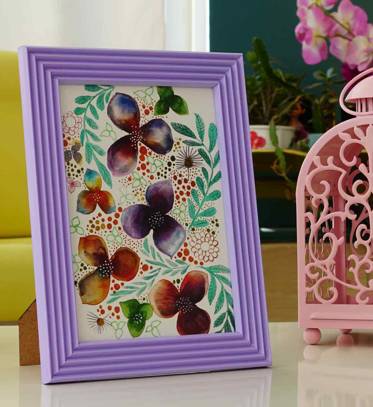 Fotoğraf Çerçevesi Açık Leylak El Yapımı Çizgili Ahşap 15x21 cm