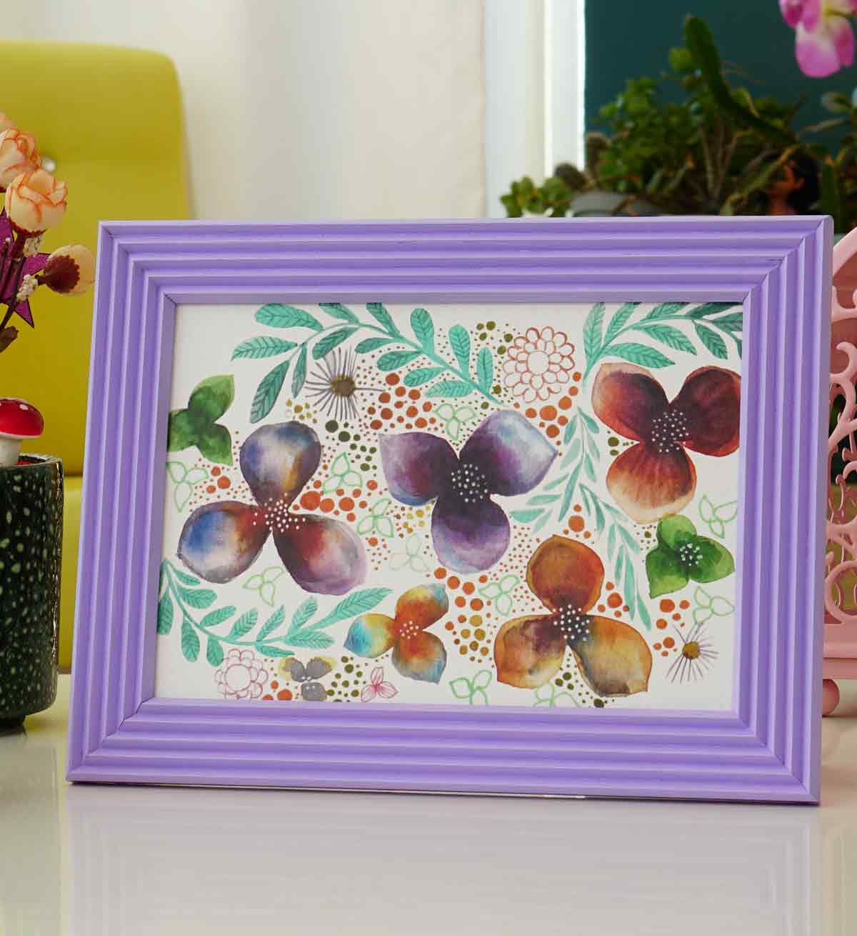 Fotoğraf Çerçevesi Açık Leylak El Yapımı Çizgili Ahşap 15x21 cm