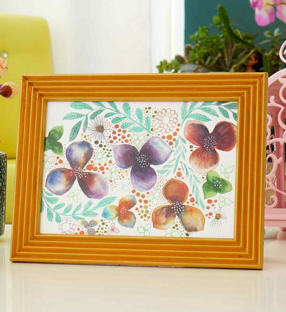 Fotoğraf Çerçevesi Altın Sarısı El Yapımı Çizgili Ahşap 15x21 cm