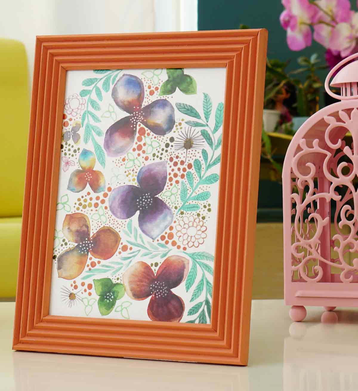 Bal Kabağı El Yapımı Çizgili Ahşap Fotoğraf Çerçevesi 15x21 cm