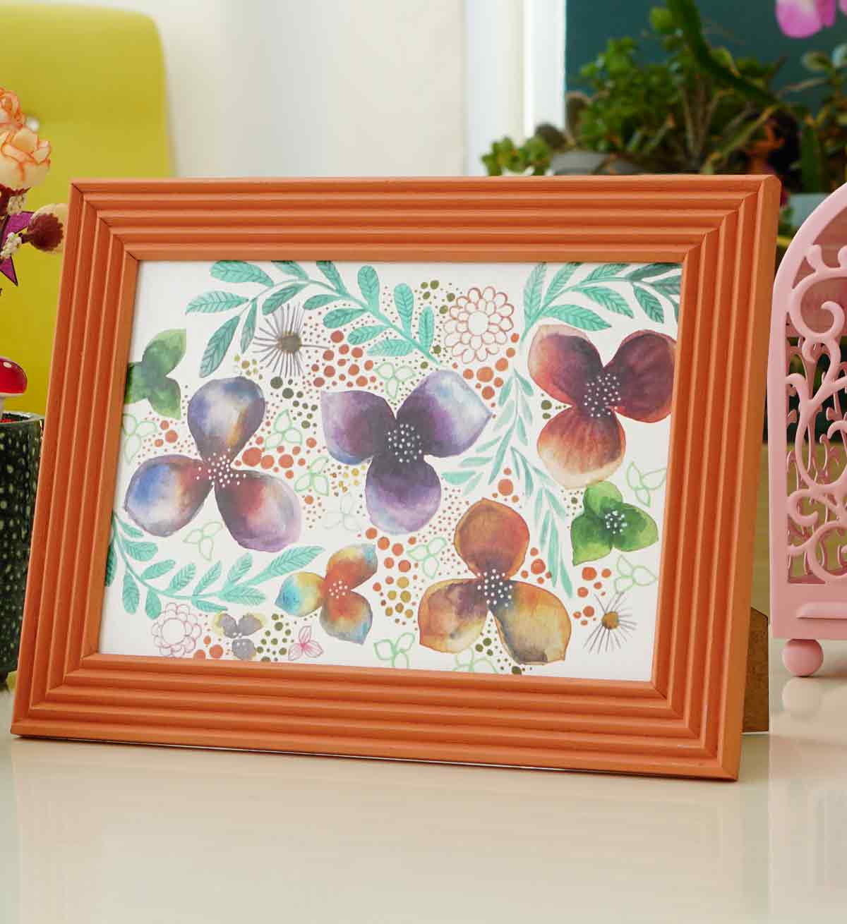 Bal Kabağı El Yapımı Çizgili Ahşap Fotoğraf Çerçevesi 15x21 cm