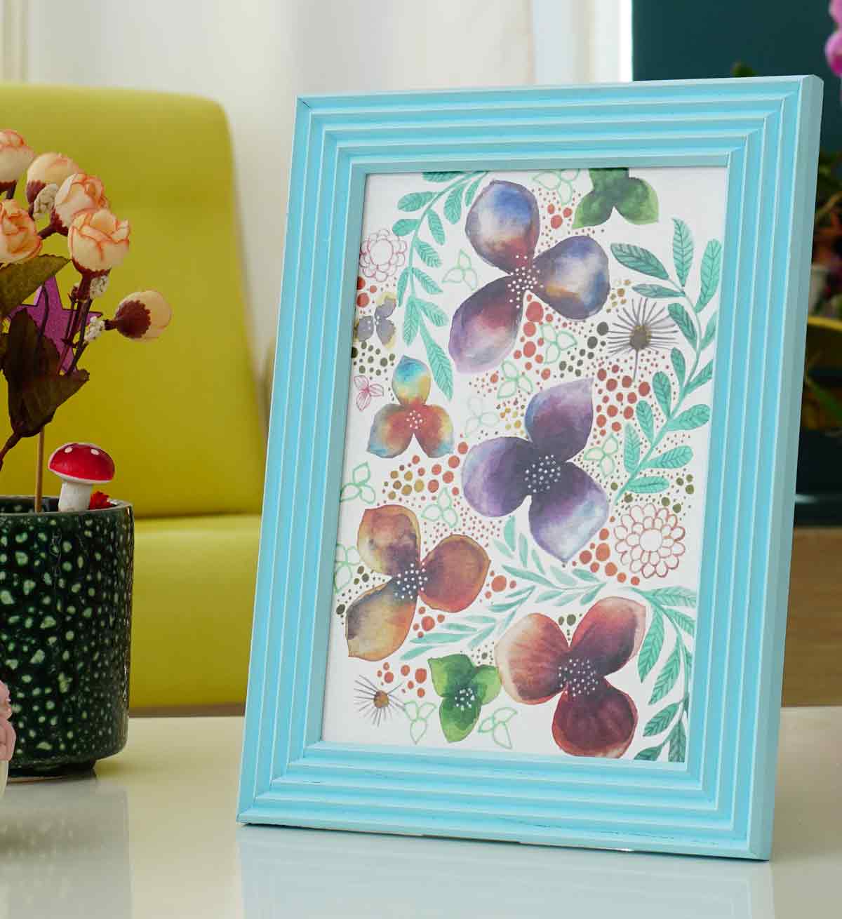 Fotoğraf Çerçevesi Bebek Mavisi El Yapımı Çizgili Ahşap 15x21 cm