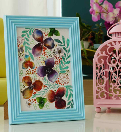 Fotoğraf Çerçevesi Bebek Mavisi El Yapımı Çizgili Ahşap 15x21 cm