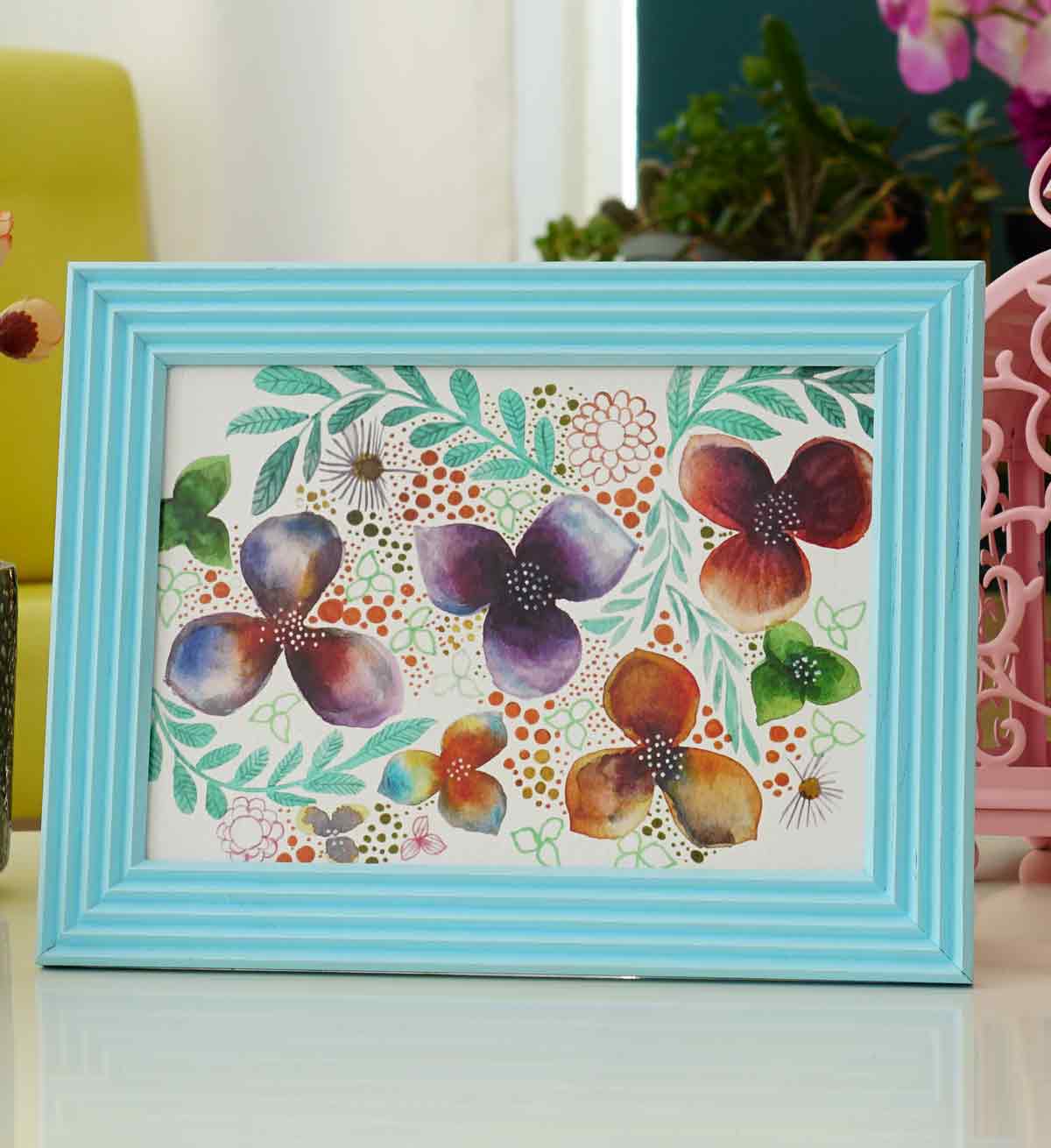 Fotoğraf Çerçevesi Bebek Mavisi El Yapımı Çizgili Ahşap 15x21 cm