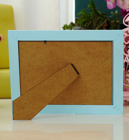 Fotoğraf Çerçevesi Bebek Mavisi El Yapımı Çizgili Ahşap 15x21 cm
