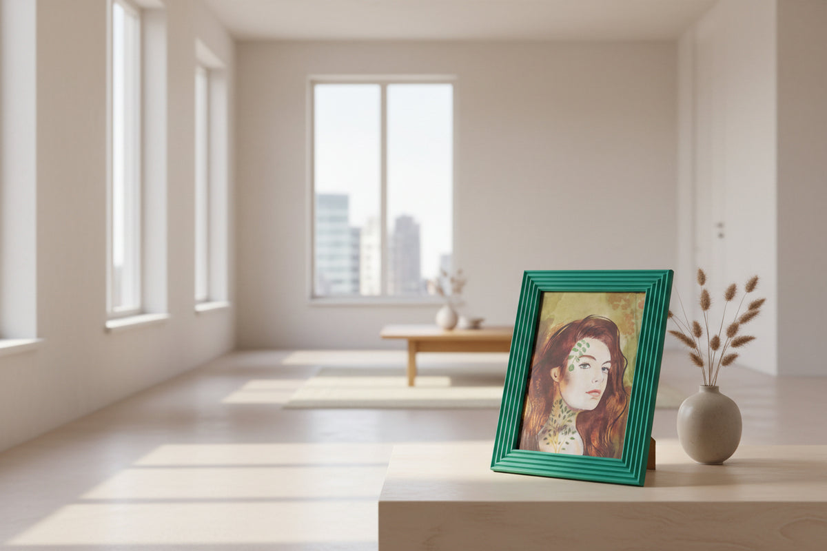 Kraliyet Yeşili El Yapımı Çizgili Ahşap Fotoğraf Çerçevesi 15x21