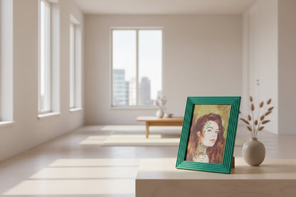 Kraliyet Yeşili El Yapımı Çizgili Ahşap Fotoğraf Çerçevesi 15x21