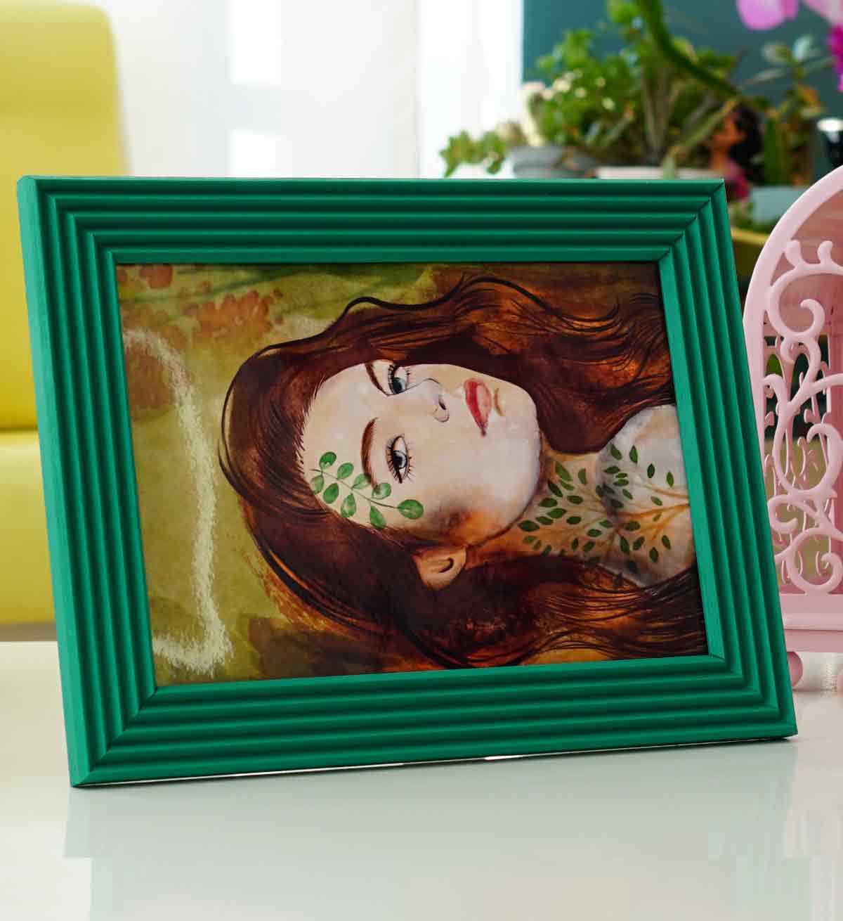 Kraliyet Yeşili El Yapımı Çizgili Ahşap Fotoğraf Çerçevesi 15x21