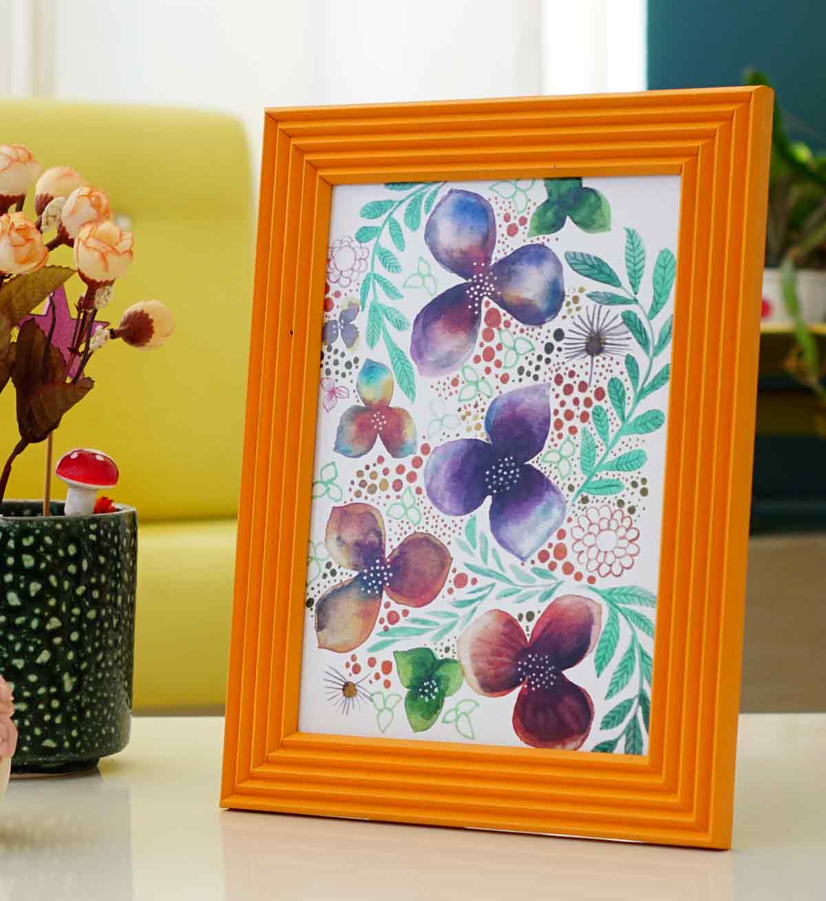 Fotoğraf Çerçevesi Turuncu El Yapımı Çizgili Ahşap 15x21 cm