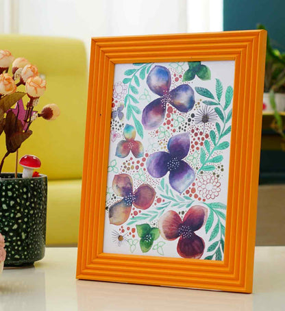 Fotoğraf Çerçevesi Turuncu El Yapımı Çizgili Ahşap 15x21 cm