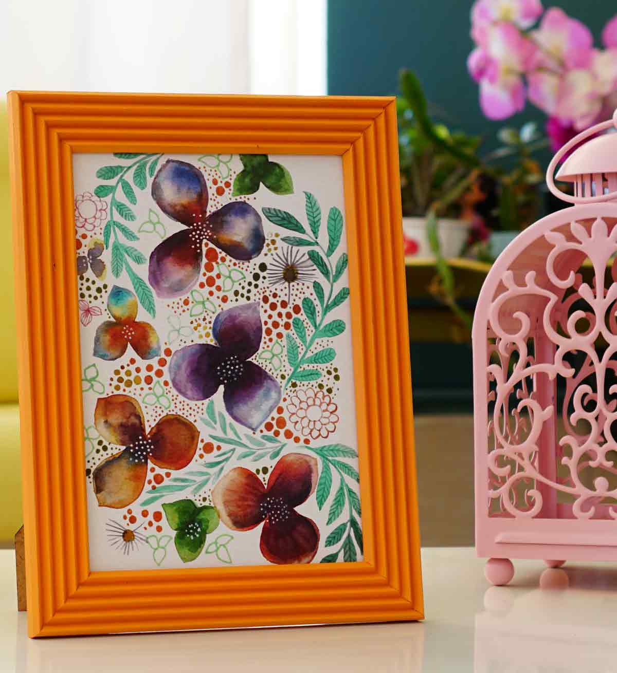 Fotoğraf Çerçevesi Turuncu El Yapımı Çizgili Ahşap 15x21 cm