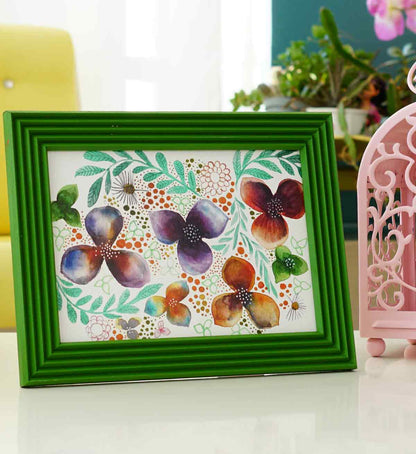 Fotoğraf Çerçevesi Yaprak Yeşili El Yapımı Çizgili Ahşap 15x21 cm