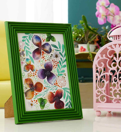 Fotoğraf Çerçevesi Yaprak Yeşili El Yapımı Çizgili Ahşap 15x21 cm