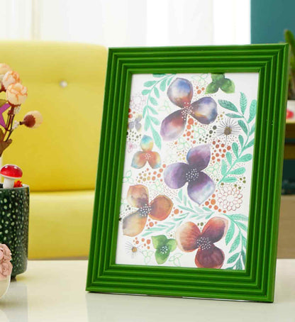 Fotoğraf Çerçevesi Yaprak Yeşili El Yapımı Çizgili Ahşap 15x21 cm