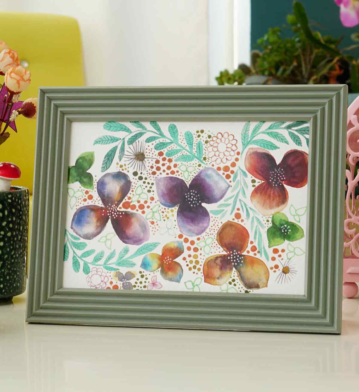 Fotoğraf Çerçevesi Yosun Yeşili El Yapımı Çizgili Ahşap 15x21 cm