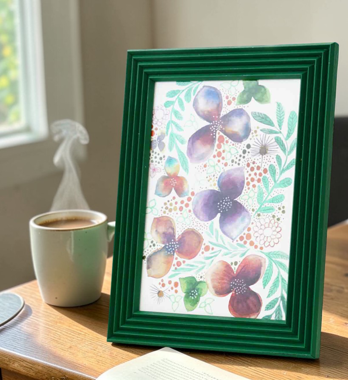 Zümrüt Yeşili El Yapımı Çizgili Ahşap Fotoğraf Çerçevesi 15x21