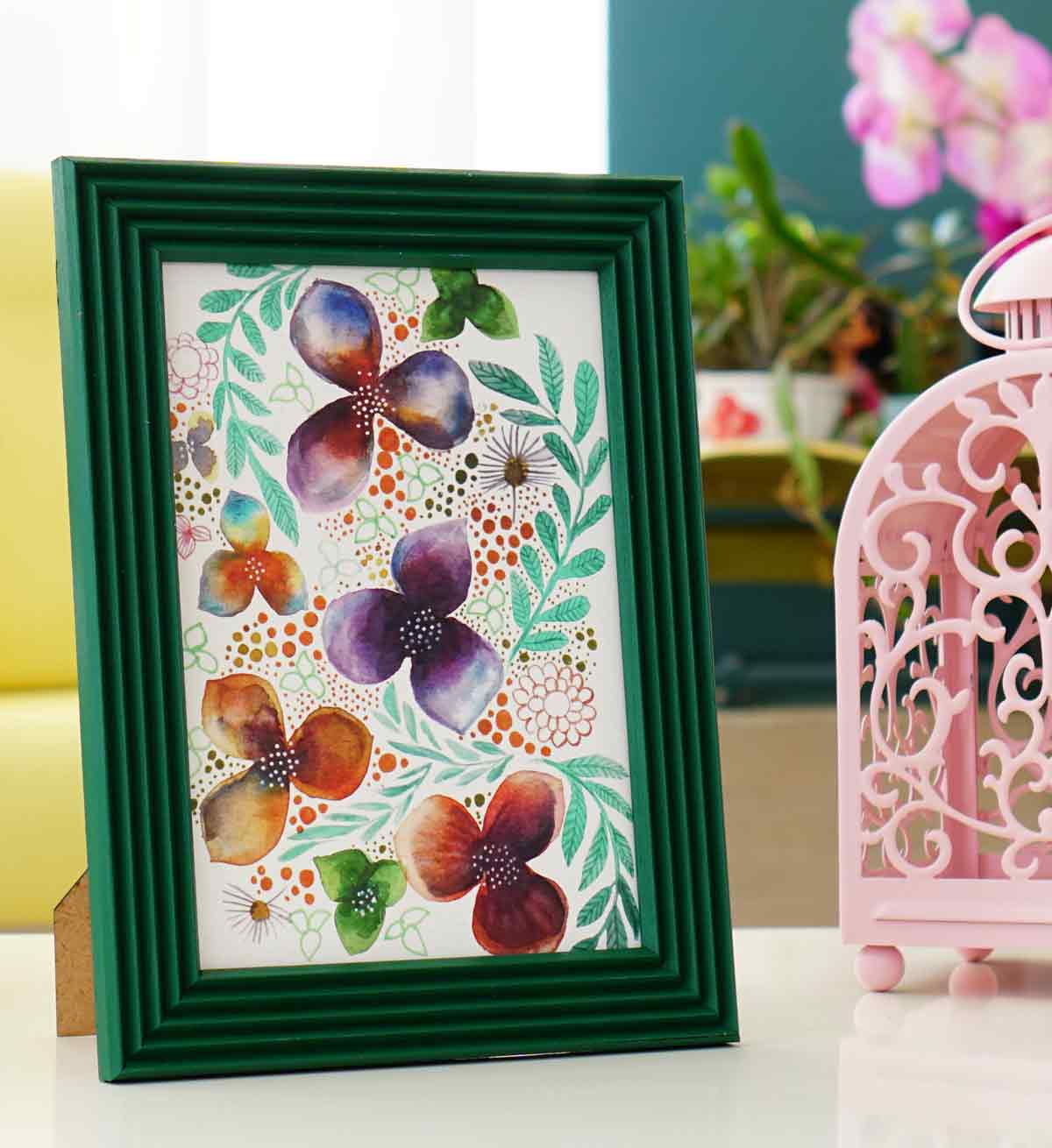 Fotoğraf Çerçevesi Zümrüt Yeşili El Yapımı Çizgili Ahşap 15x21 cm