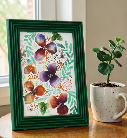 Zümrüt Yeşili El Yapımı Çizgili Ahşap Fotoğraf Çerçevesi 15x21