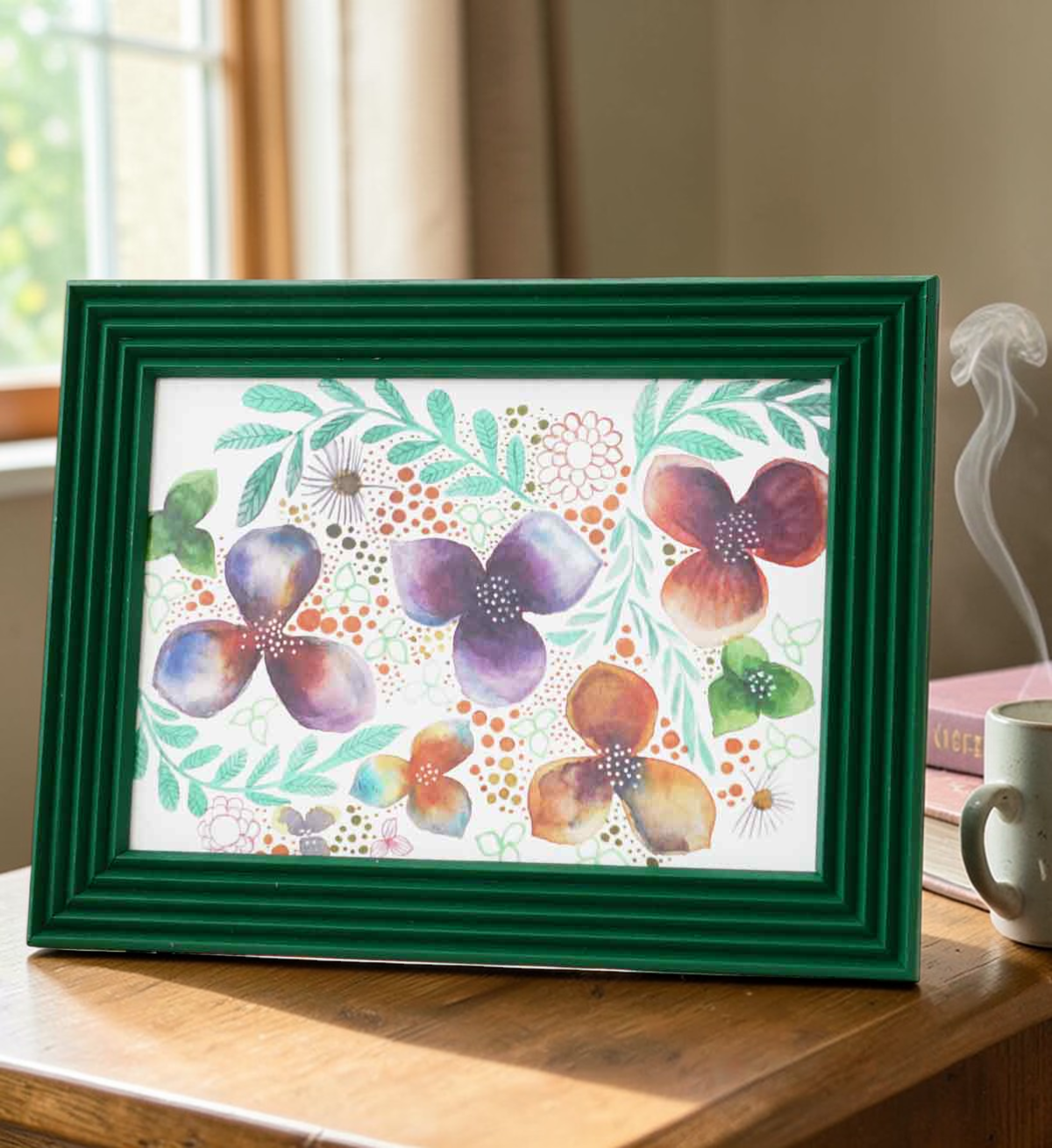 Zümrüt Yeşili El Yapımı Çizgili Ahşap Fotoğraf Çerçevesi 15x21