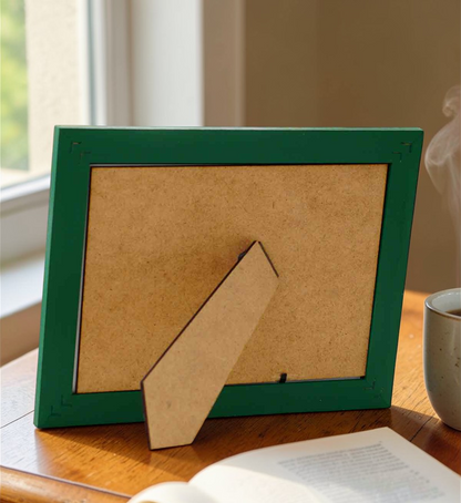 Zümrüt Yeşili El Yapımı Çizgili Ahşap Fotoğraf Çerçevesi 15x21