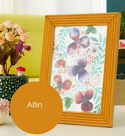 Fotoğraf Çerçevesi Altın Sarısı El Yapımı Çizgili Ahşap 15x21 cm