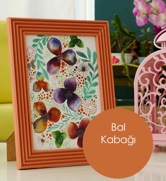 Bal Kabağı El Yapımı Çizgili Ahşap Fotoğraf Çerçevesi 15x21 cm