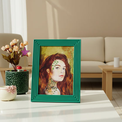 Kraliyet Yeşili El Yapımı Çizgili Ahşap Fotoğraf Çerçevesi 15x21