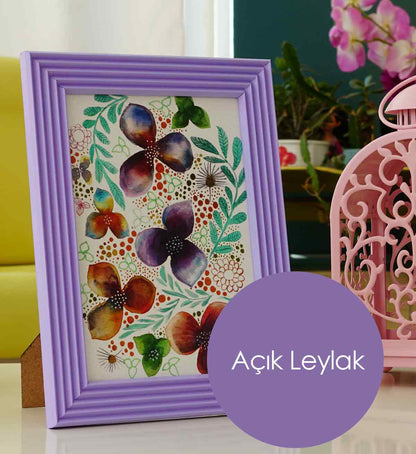 Fotoğraf Çerçevesi Açık Leylak El Yapımı Çizgili Ahşap 15x21 cm