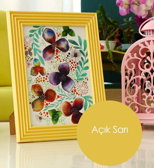 Açık Sarı El Yapımı Çizgili Ahşap Fotoğraf Çerçevesi 15x21 cm