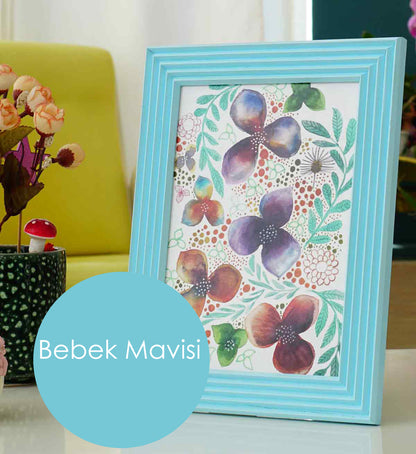 Fotoğraf Çerçevesi Bebek Mavisi El Yapımı Çizgili Ahşap 15x21 cm