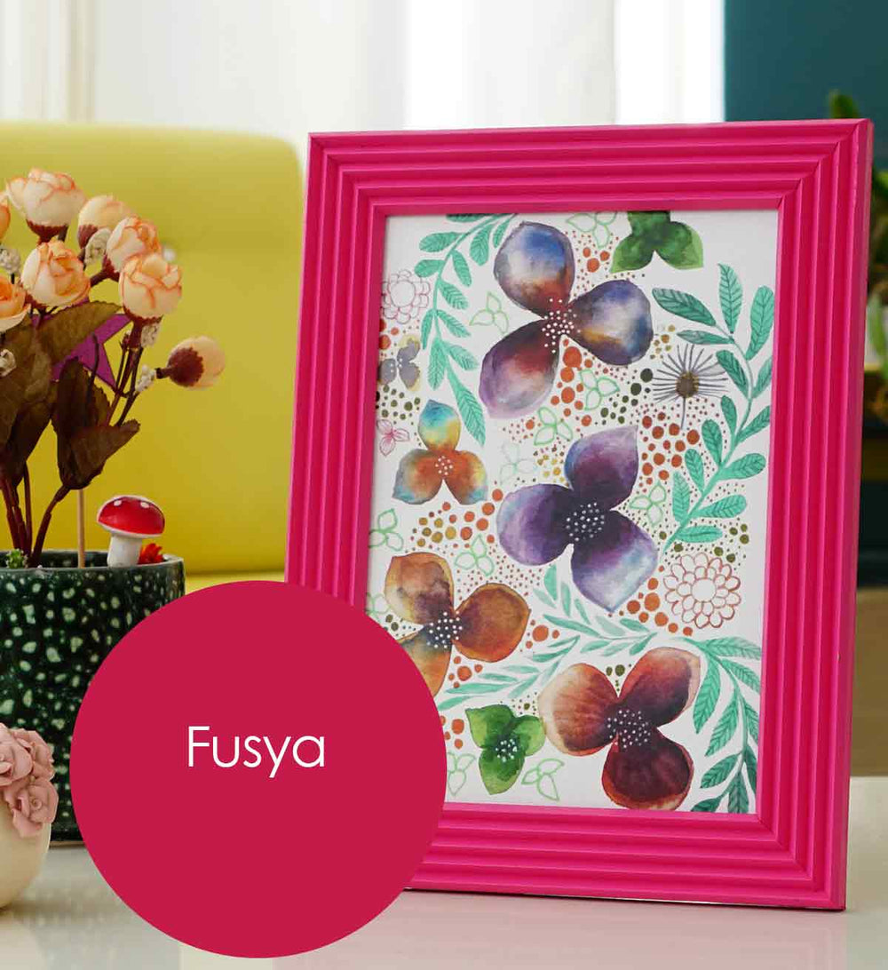 Fuşya El Yapımı Çizgili Ahşap Fotoğraf Çerçevesi 15x21 cm ön görünüm