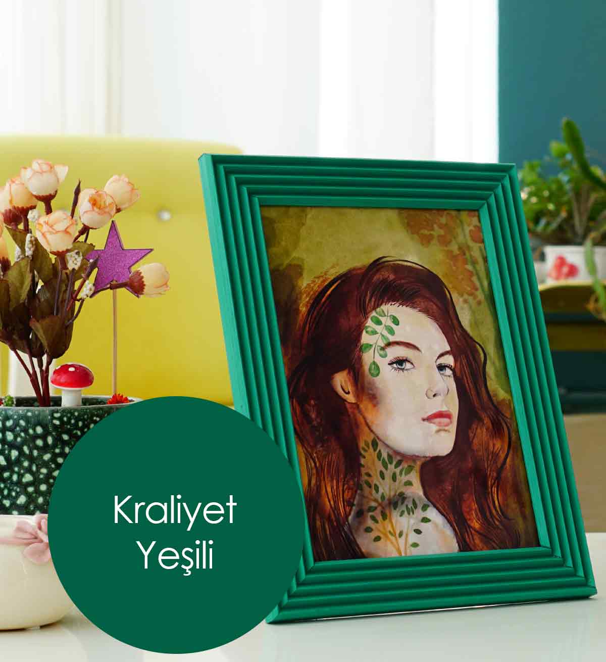 Kraliyet Yeşili El Yapımı Çizgili Ahşap Fotoğraf Çerçevesi 15x21