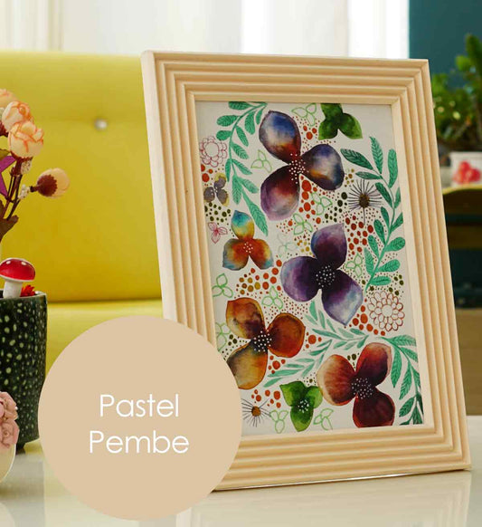 Pastel Pembe El Yapımı Çizgili Ahşap Fotoğraf Çerçevesi 15x21 cm