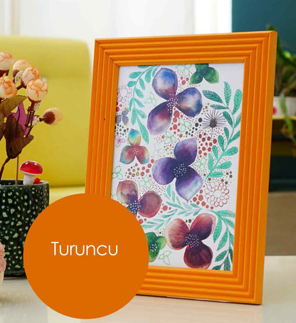 Fotoğraf Çerçevesi Turuncu El Yapımı Çizgili Ahşap 15x21 cm