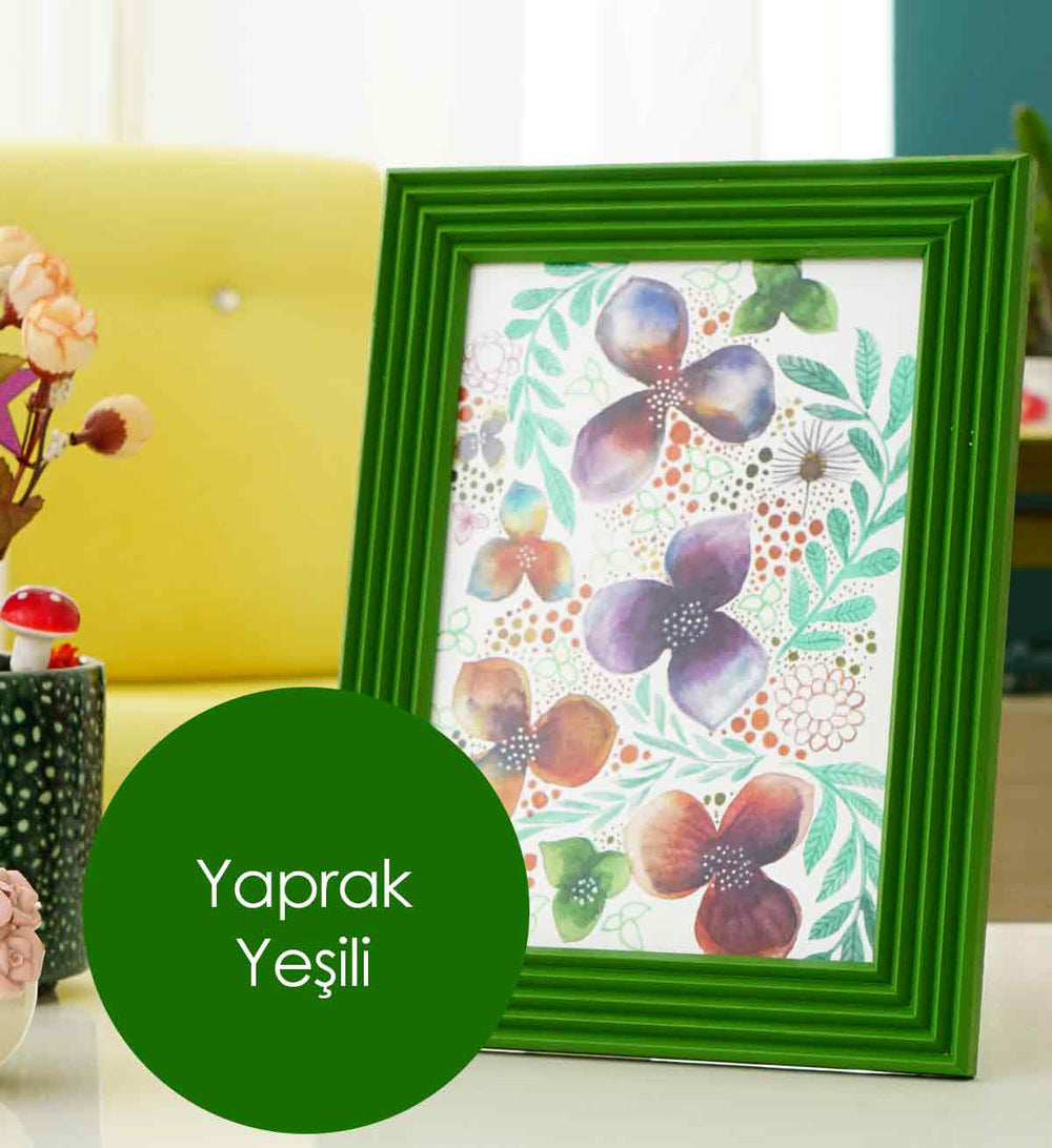 Yaprak Yeşili El Yapımı Çizgili Ahşap Fotoğraf Çerçevesi 15x21 ön görünüm
