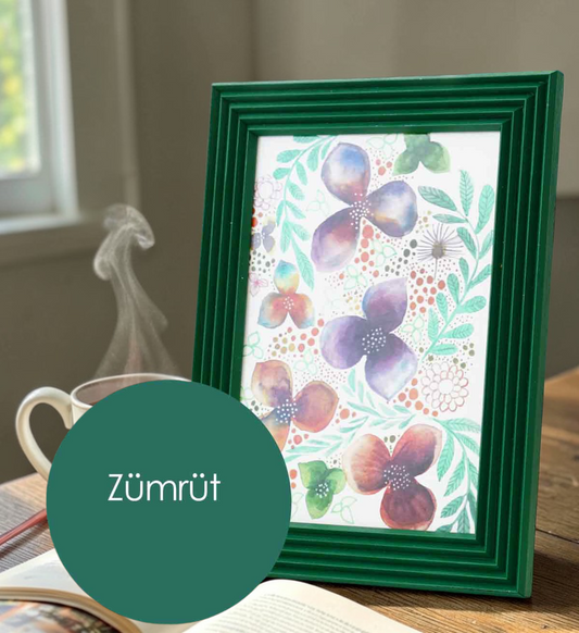 Zümrüt Yeşili El Yapımı Çizgili Ahşap Fotoğraf Çerçevesi 15x21